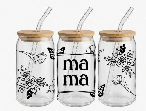 Ma Ma Floral Glass Tumbler
