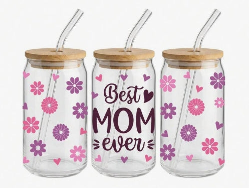 Best Mom Ever Floral Glass Tumbler