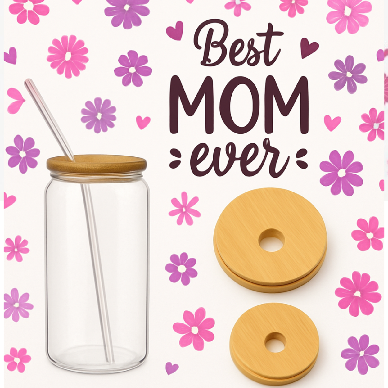 Best Mom Ever Floral Glass Tumbler