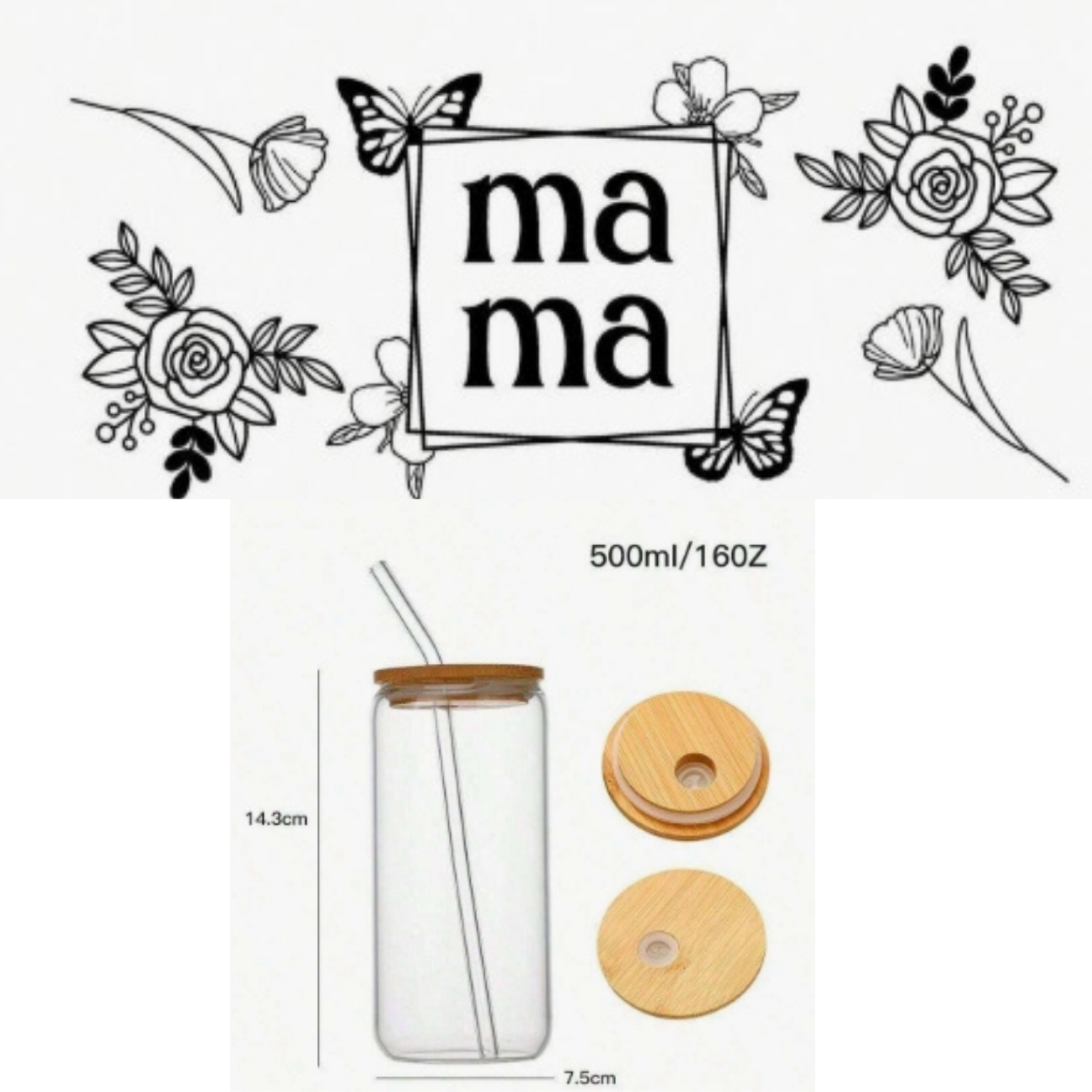 Ma Ma Floral Glass Tumbler