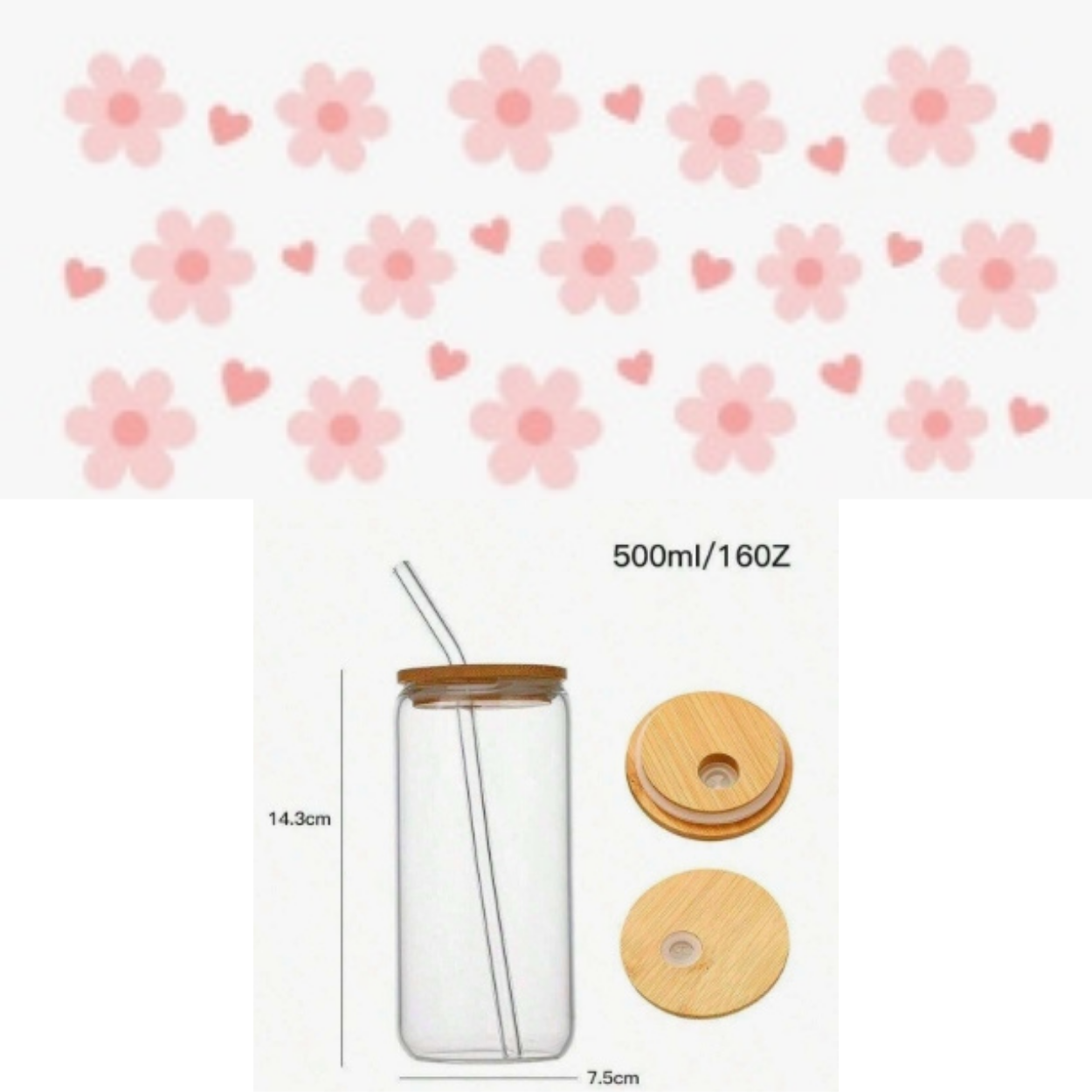 Pink Flowers and Hearts UV DTF Sticker Tumbler