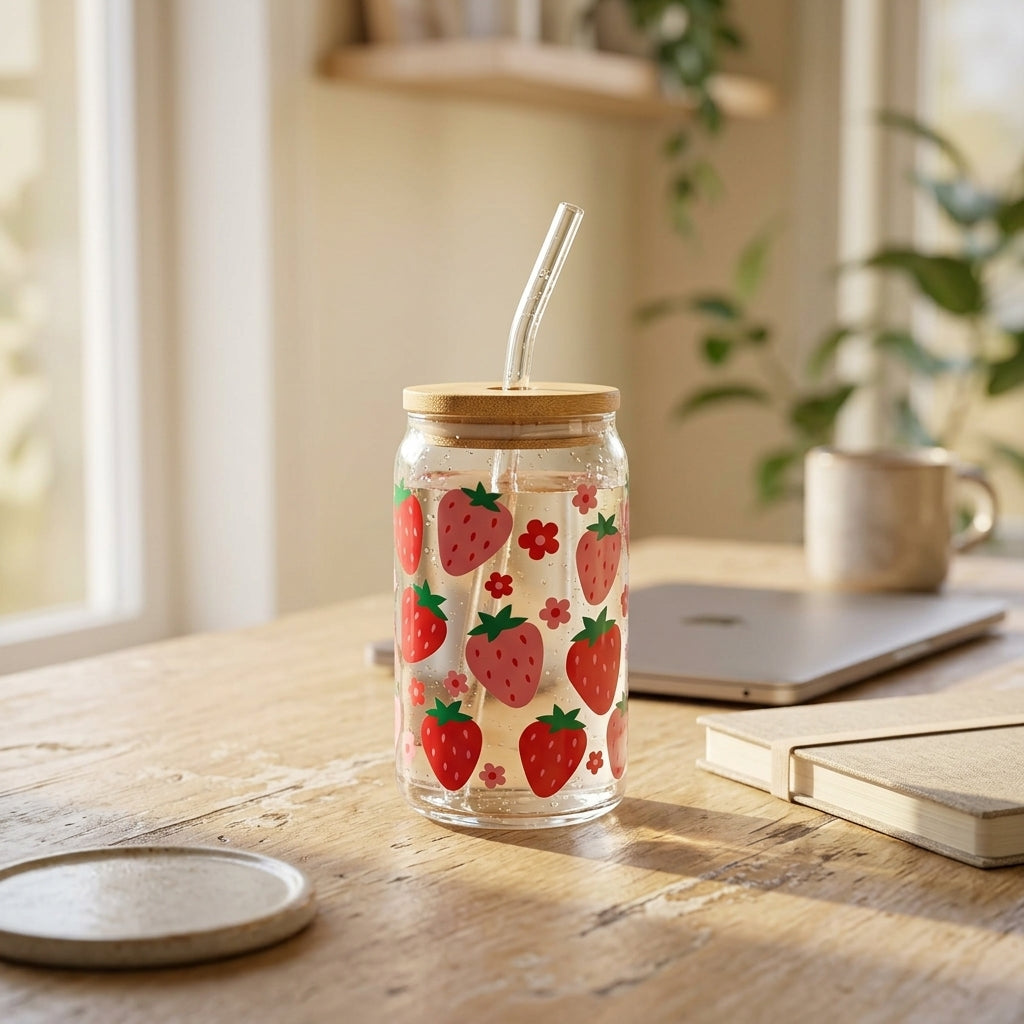 Strawberry Glow Glass Tumbler