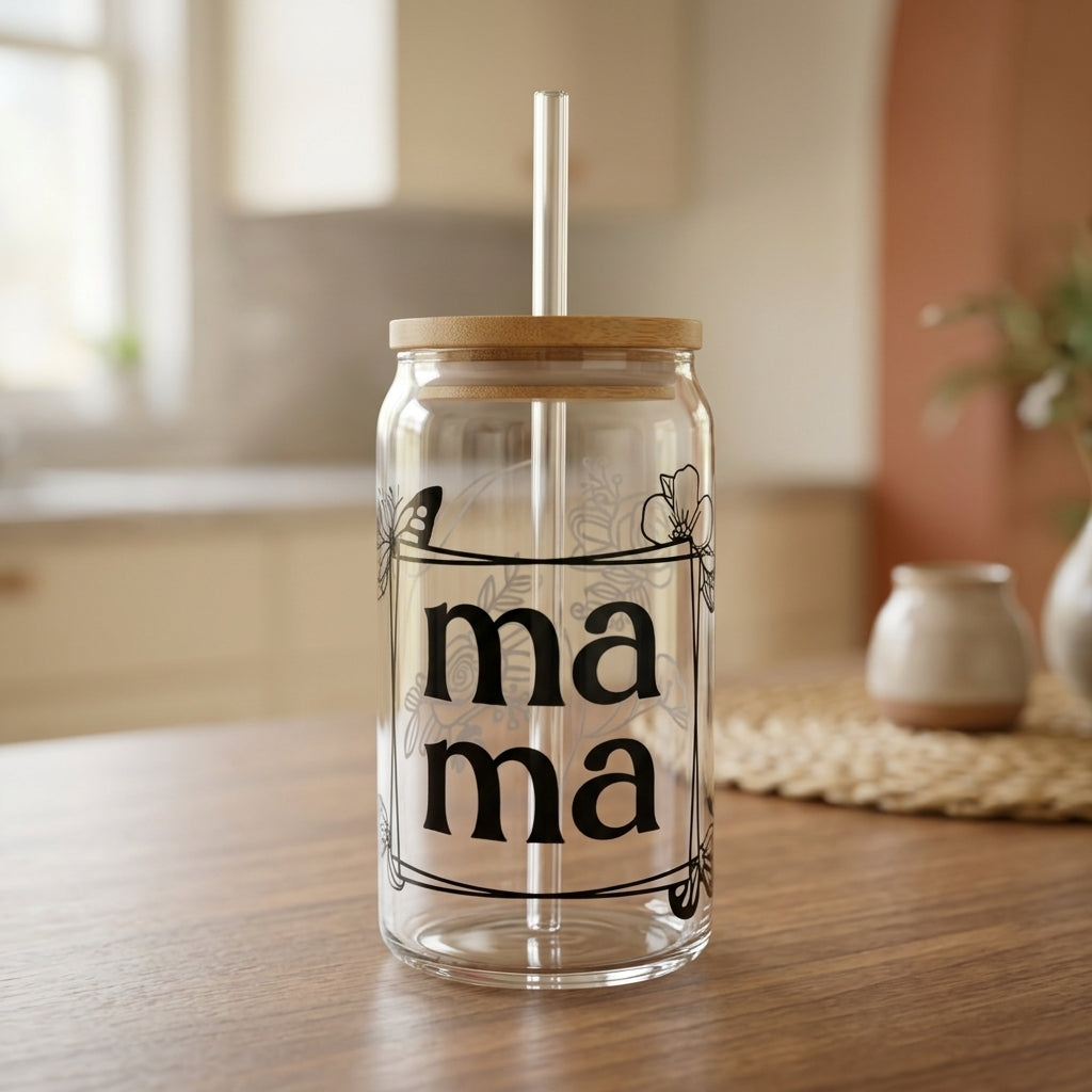 Ma Ma Floral Glass Tumbler