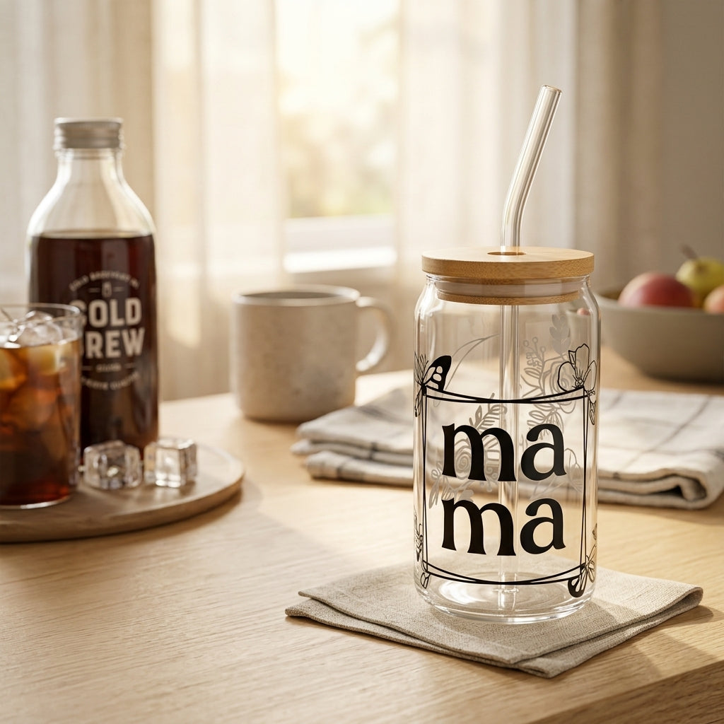 Ma Ma Floral Glass Tumbler