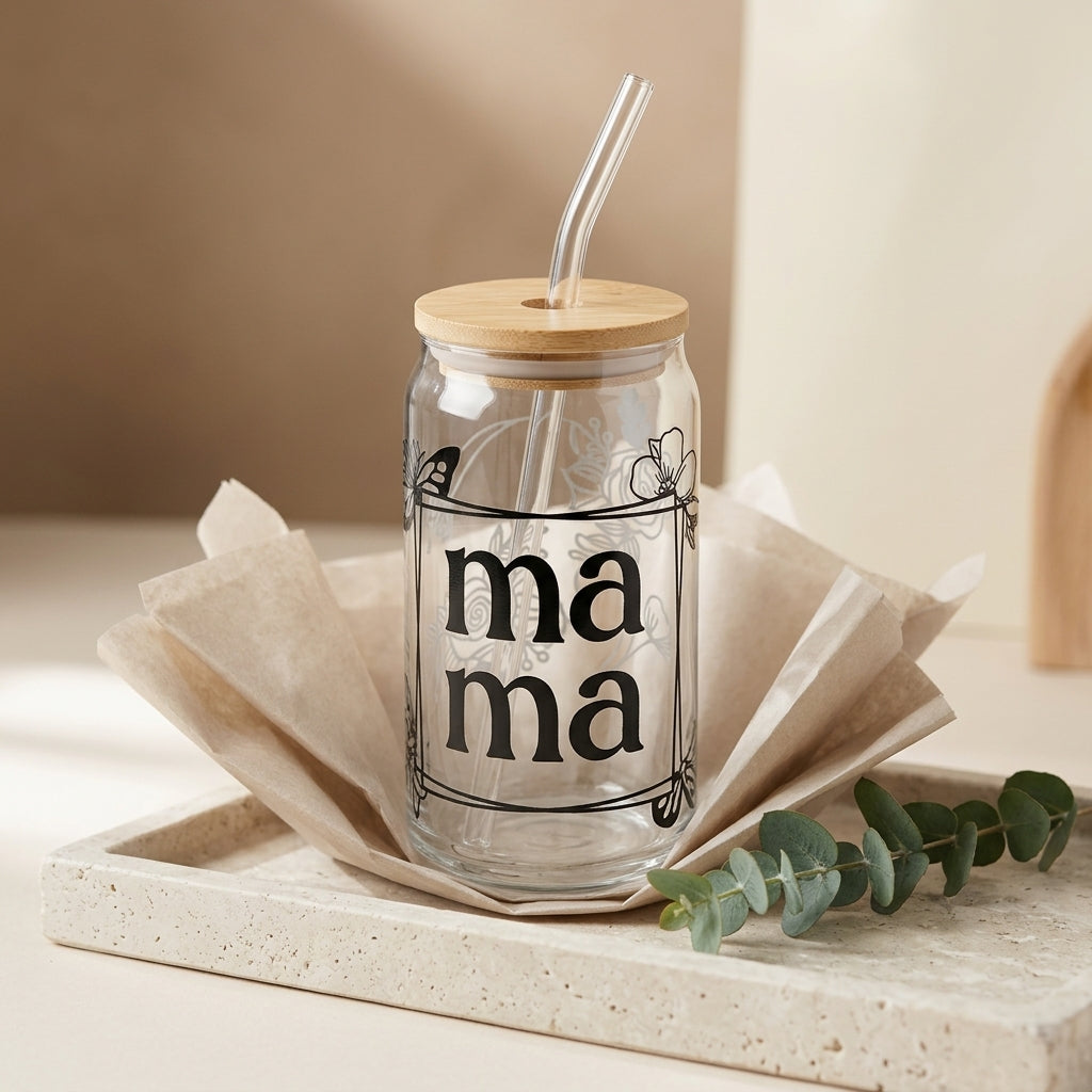 Ma Ma Floral Glass Tumbler