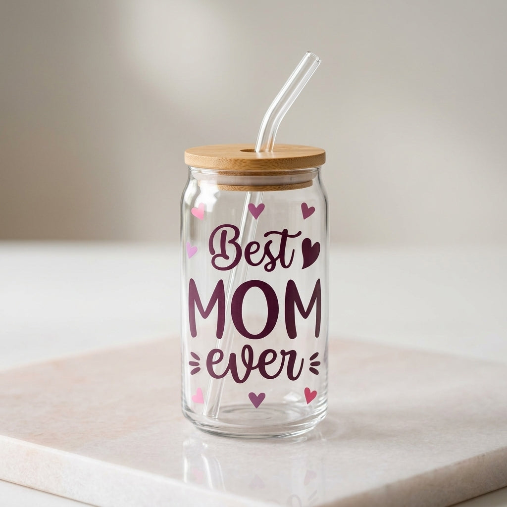 Best Mom Ever Floral Glass Tumbler