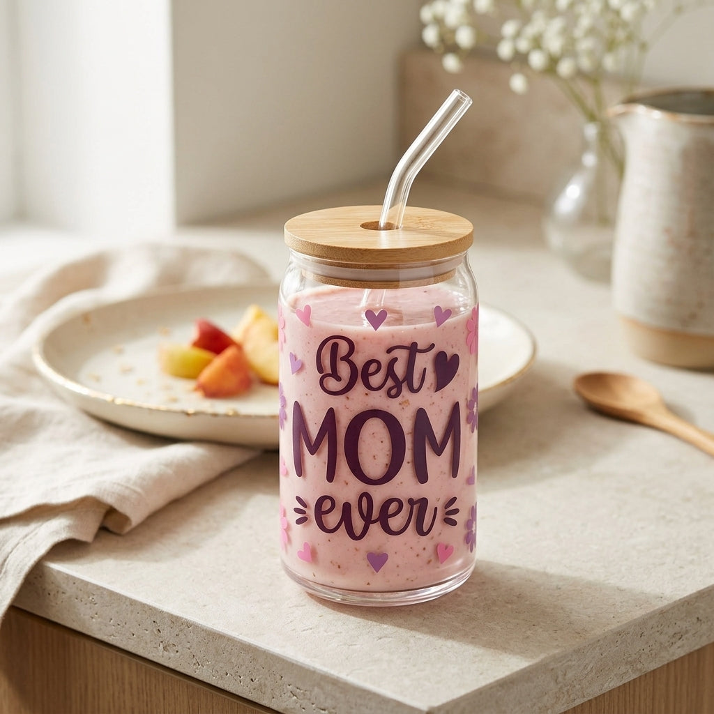 Best Mom Ever Floral Glass Tumbler