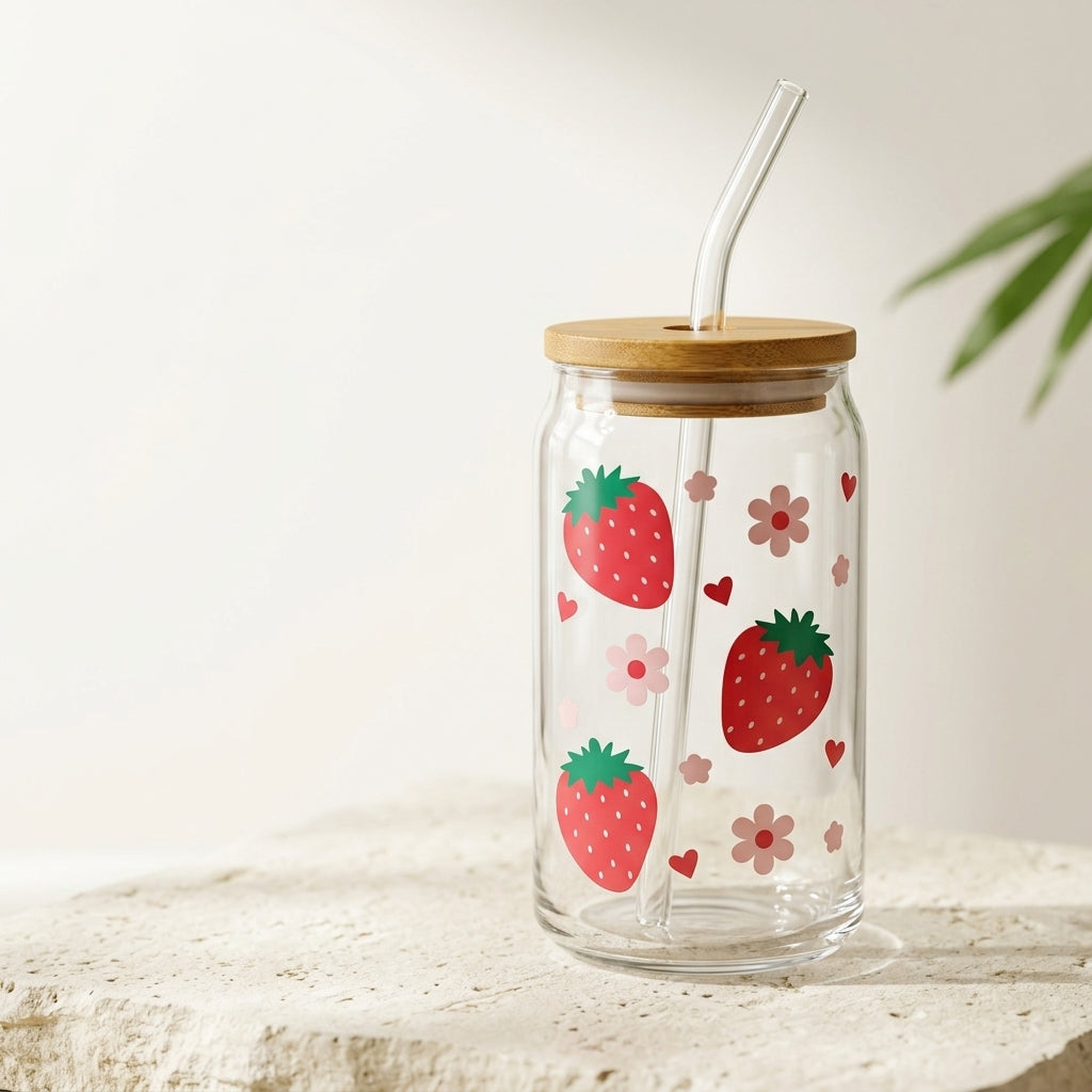 Strawberry Blossoms Glass Tumbler