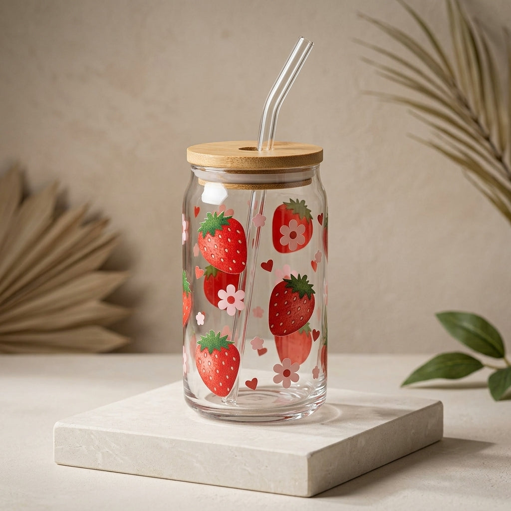 Strawberry Blossoms Glass Tumbler
