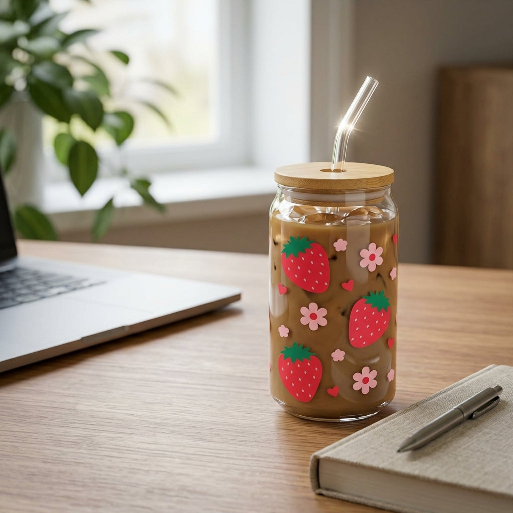 Strawberry Blossoms Glass Tumbler