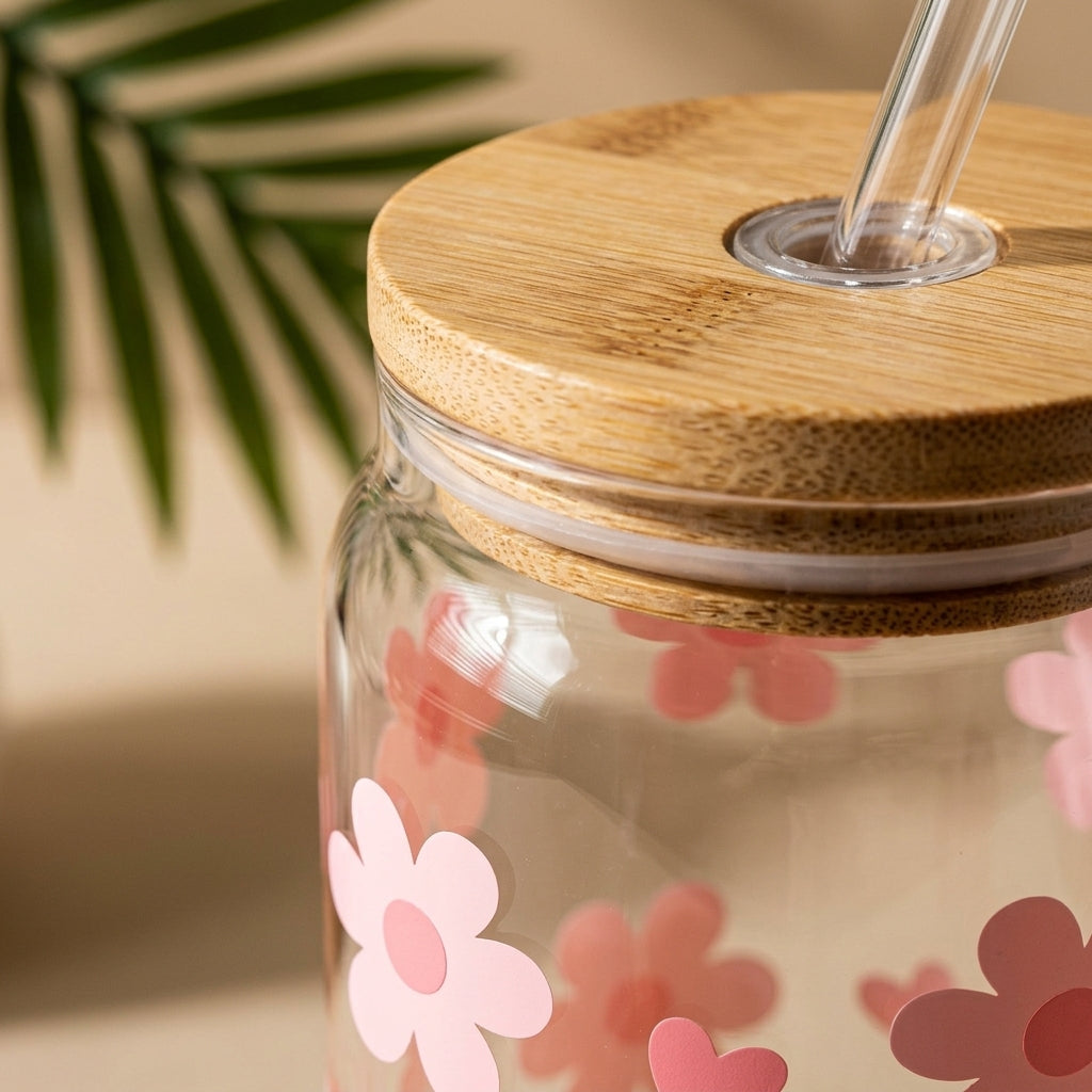 Pink Flowers and Hearts UV DTF Sticker Tumbler