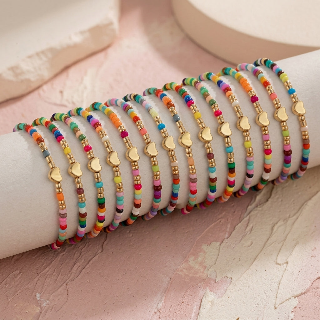Bohemian Rainbow Heart Bead Bracelets