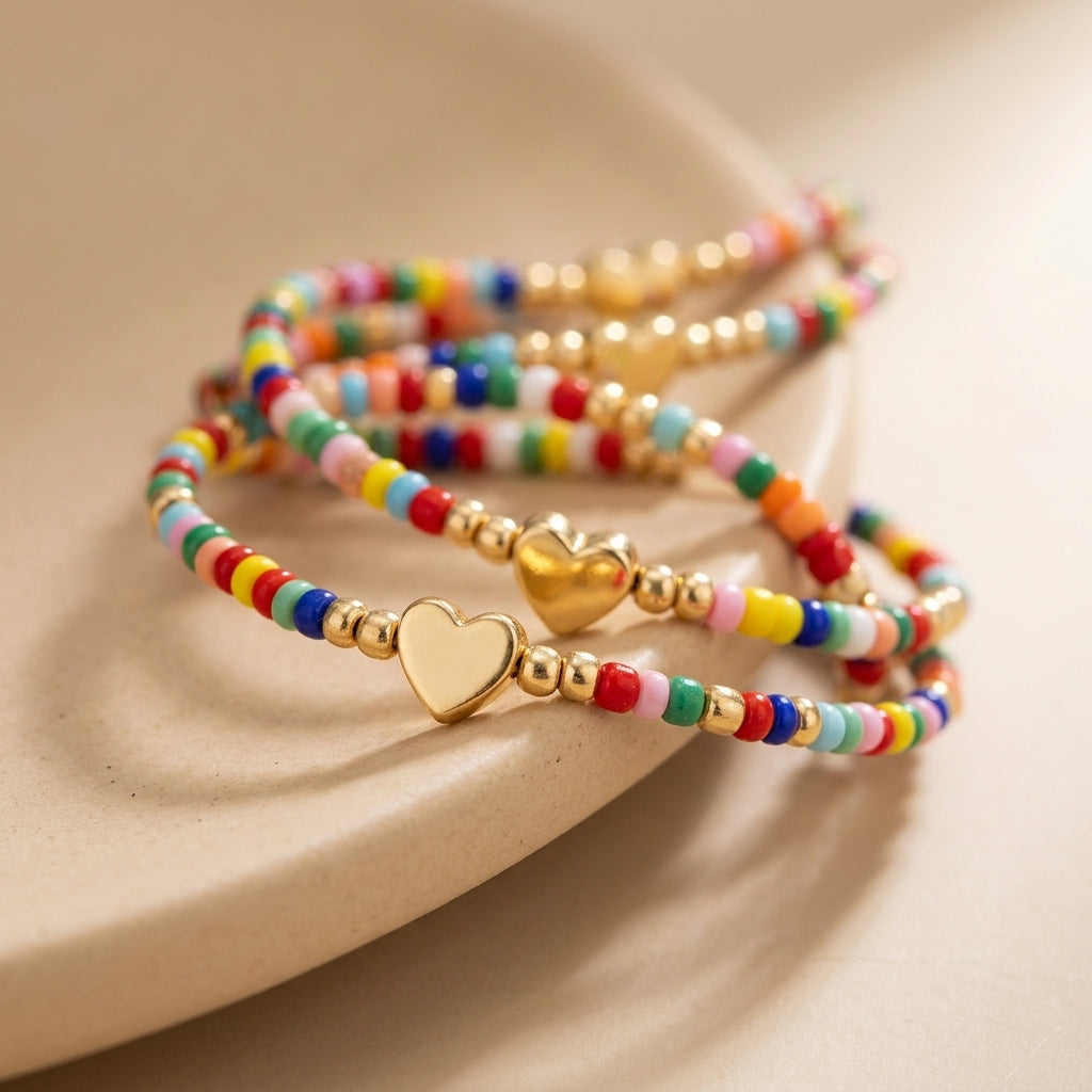 Bohemian Rainbow Heart Bead Bracelets