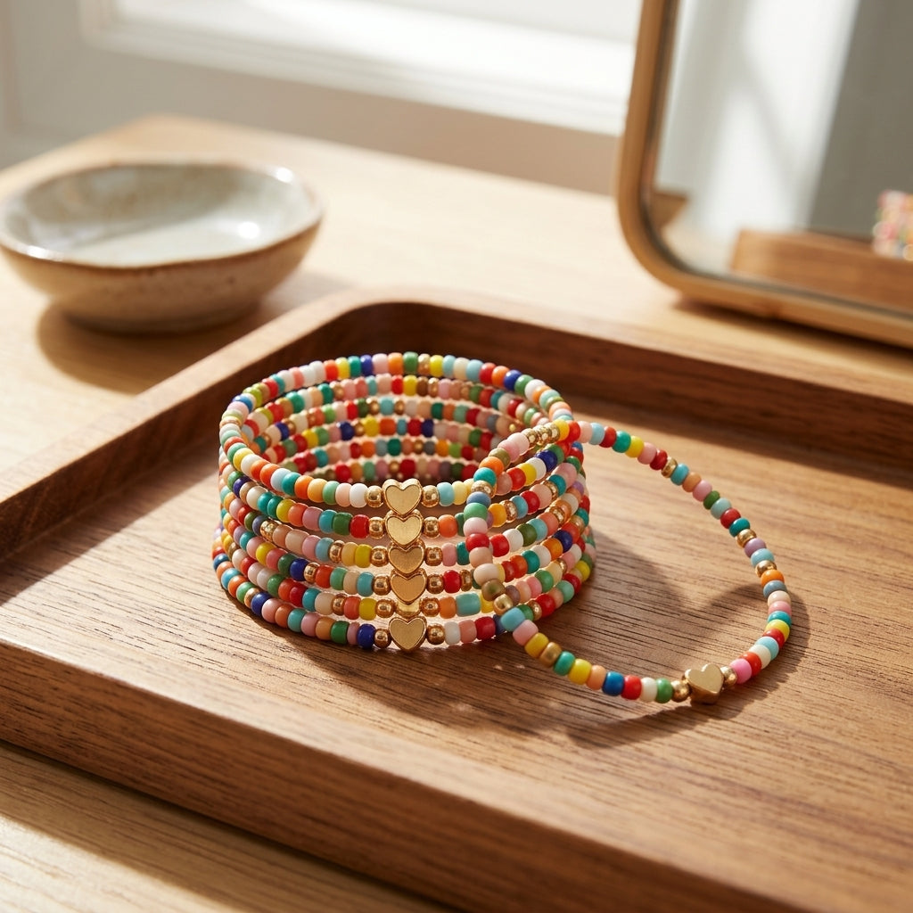 Bohemian Rainbow Heart Bead Bracelets
