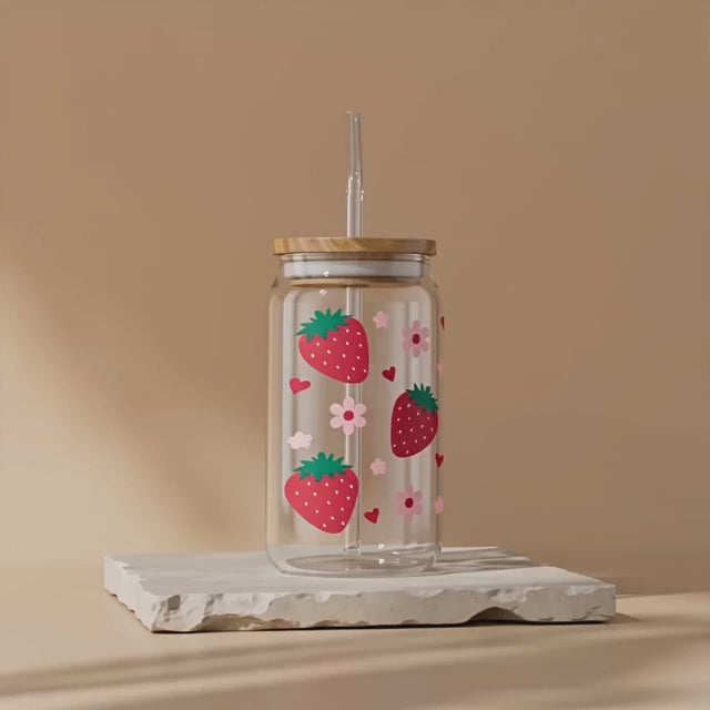Strawberry Blossoms Glass Tumbler