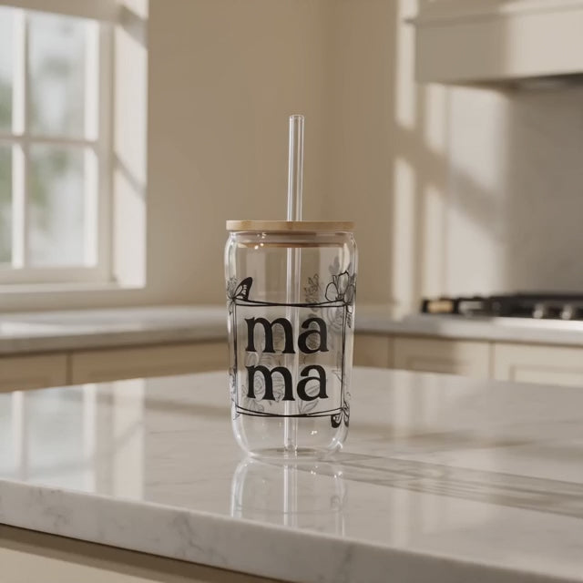 Ma Ma Floral Glass Tumbler